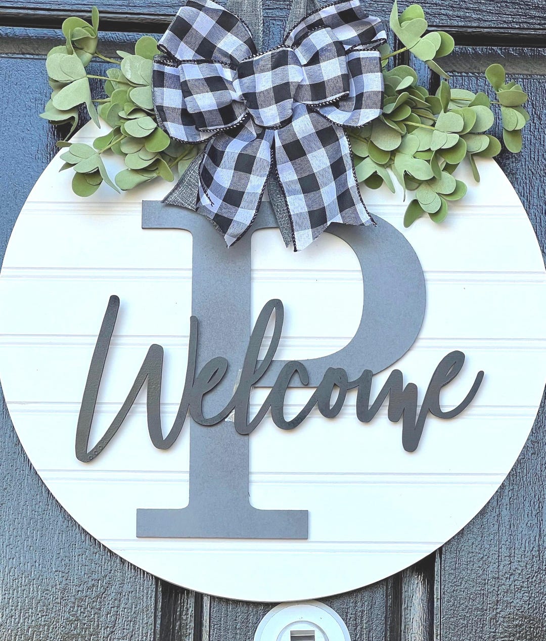 Monogram Front Door Sign, Welcome Door Decor, Front Door Hanger, Wood ...