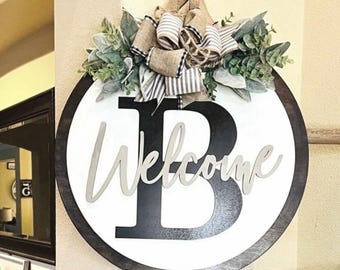 Front Door Decor, Monogram Front Door Sign, Personalized Door Hanger,  Year Round Wreath, Wooden Wedding Gift, Monogram Door Decor
