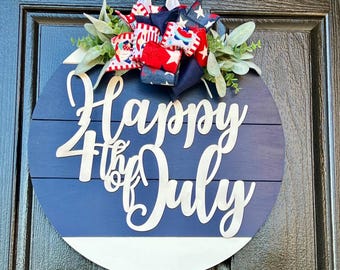 Fourth Of July Front Door Sign, USA Front Door Decor, 4th Of July Door Hanger, Happy Fourth Of July Sign, Front Door Wreath