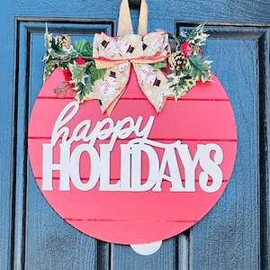 Decoración de la puerta principal de Navidad, Felices fiestas, Corona de Navidad, Decoración de Navidad, Signo de Navidad, Corona de puerta navideña