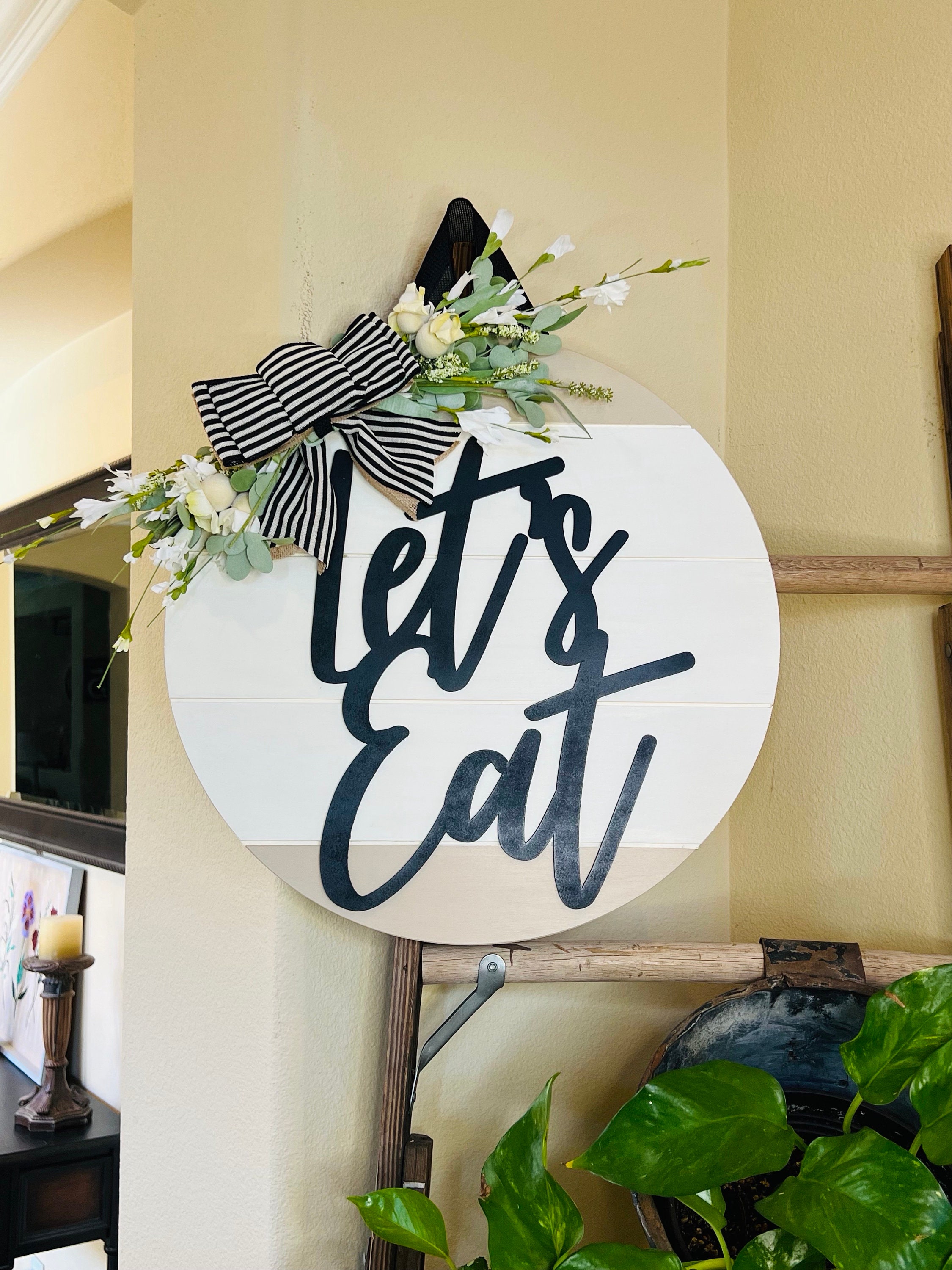 House Food Sign Kitchen Farmhouse Sign, Round Kitchen Hanger, Lets Eat Sign, Kitchen ...