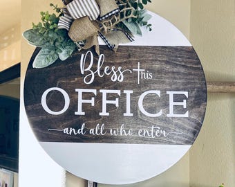 Office Door Decor, Office Door Sign, Office Door Wreath, Bless This Office, Office Door Hanger, Welcome Office Sign, Farmhouse Modern Sign