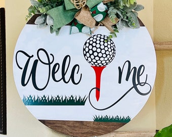 Front Door Decor, Golf Welcome Sign, Front Door Wreath, Golf Door Hanger, Year Round Door Sign