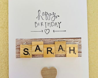 Scrabble Personalized Name Card, Scrabble Birthday Card, Handmade Card, Fun Greeting Card