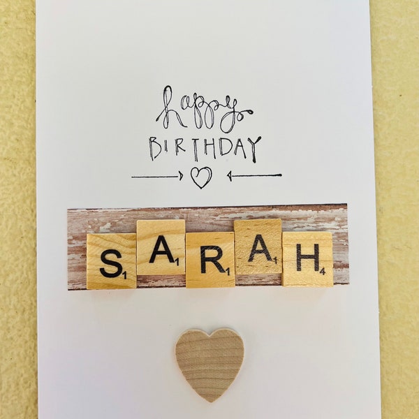 Scrabble Personalized Name Card, Scrabble Birthday Card, Handmade Card, Fun Greeting Card