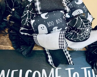 per porta con fantasma di Halloween, in legno, Hey, Boo, ornamento