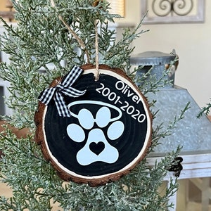 Animal Remembrance Wood Slice Ornament, Personalized Dog Paw Ornament, Custom Painted Wood Slice Ornament, Memorial For Dog