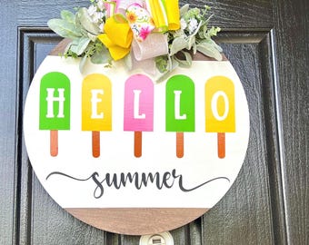 Sommer Haustür Dekor, Willkommen Türschild, Hallo Sommer, Haustür Aufhänger, Sommer Türkranz
