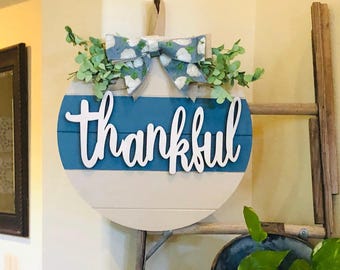 Welcome Fall Door Sign, Thanksgiving Door Hanger, Autumn Door Wreath, Fall Front Door Decor, Thankful Sign, Housewarming Gift