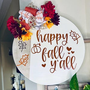 Fall Front Door Decor, Happy Fall Y’all Door Sign, Welcome Door Hanger, Fall Wood Door Wreath, Autumn Door Sign, Pumpkin Door Decor image 1