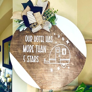 Camper Door Decor, Welcome Camper Sign, Camper Door Hanger, Camper Wreath, RV Sign, Our Hitel Has More Than 5 Stars, RV Wreath