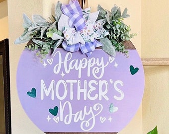Front Door Decor, Mothers Day Door Sign, Front Door Hanger, Welcome Door Wreath, Happy Mothers Day, Gift For Mom
