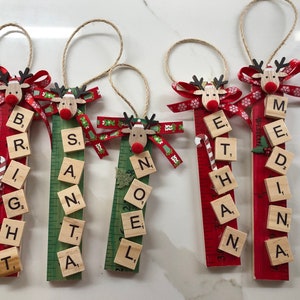 Scrabble personalized Christmas Ornament, Wooden Tile Ornament, Christmas Gift, Teachers Gift image 3