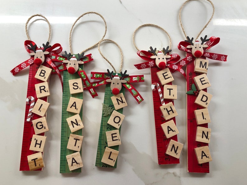 Scrabble personalized Christmas Ornament, Wooden Tile Ornament, Christmas Gift, Teachers Gift image 3