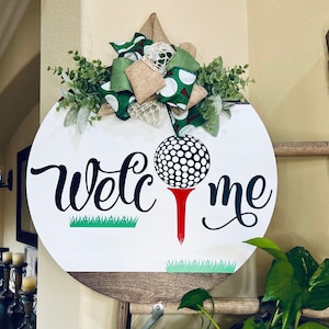 Front Door Decor, Golf Welcome Sign, Front Door Wreath, Golf Door Hanger, Year Round Door Sign
