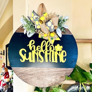 Summer Front Door Decor, Welcome Door Hanger, Summer Wood Wreath, Hello Sunshine, Front Door Sign