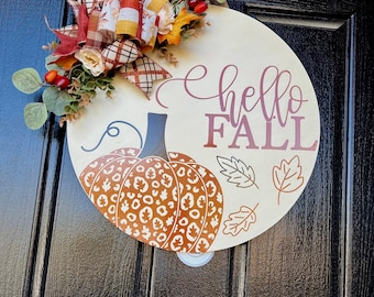Fall Front Door Decor, Hello Fall Door Sign, Welcome Door Hanger, Fall Wood Door Wreath, Autumn Door Sign, Pumpkin Door Decor