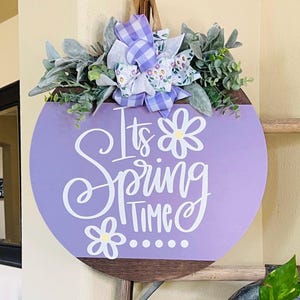 Spring Door Decor, Spring Door Sign, It&#39;s Spring Time, Spring Front Door Hanger, Purple Spring Front Door Wreath, Spring Decor