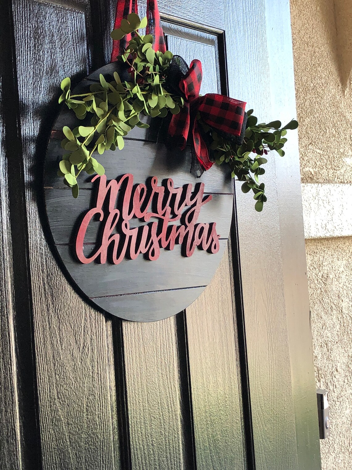 Merry Christmas Door Sign Holiday Door Hanger Round Door Etsy