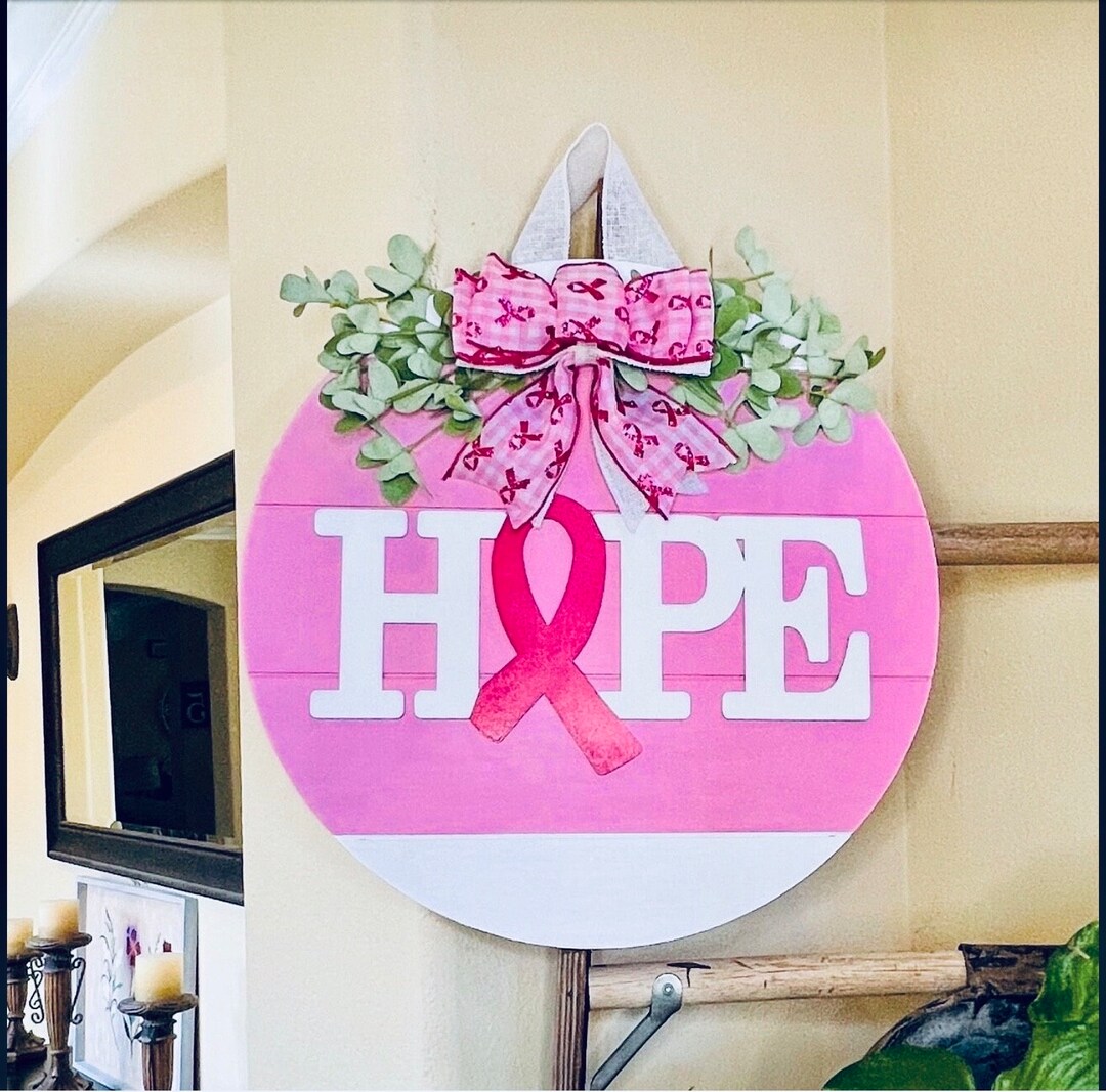 Breast Cancer Awareness Door Sign. Door Hanger, Door Wreath Etsy