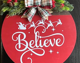 Front Door Decor, Christmas Door Sign, Welcome Christmas Hanger, Christmas Door Wreath, Holiday Door Decor