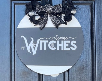 Halloween Door Decor, Welcome Door Sign, Halloween Door Hanger, Front Door Wreath, October Door Sign