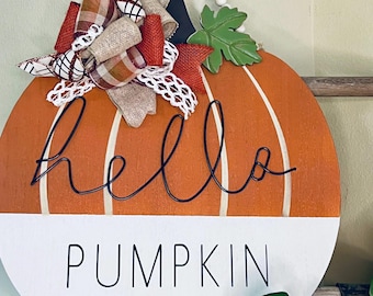 Fall Front Door Sign, Autumn Door Hanger, Fall Door Wreath, Fall Door Decoration, Thanksgiving Door Sign, Hello Pumpkin Door Hanger