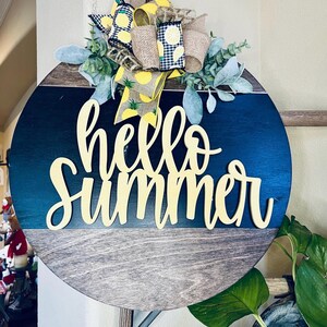 Summer Front Door Decor, Welcome Door Hanger, Summer Wood Wreath, Hello Sunshine, Front Door Sign