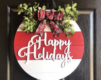 Christmas Front Door Decor, Happy Holidays, Christmas Wreath, Chistimas Door Sign, Merry Christmas Door Hanger, Christmas Gift