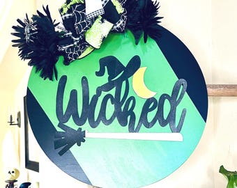 Halloween Front Door Decor, Wicked Welcome Sign, Halloween Door Hanger, Spooky Front Door Wreath, Halloween Door Sign