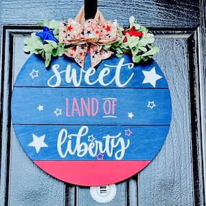 4th of July Welcome Door Sign, Patriotic Door Hanger, Door Decor, Wood Farmhouse Wreath