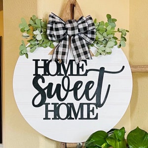 Welcome Door Sign, Wooden Door Hanger, Farmhouse Door Decor, Home Sweet Home, Front Door Wreath, Housewarming Door Gift