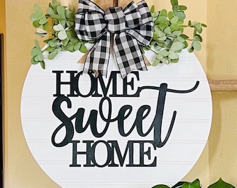 Welcome Door Sign, Wooden Door Hanger, Farmhouse Door Decor, Home Sweet Home, Front Door Wreath, Housewarming Door Gift