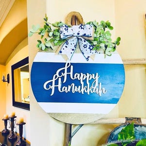 Front Door Decor, Happy Hanukkah Door Sign, Hanukkah Door Hanger, Front Door Wreath, Jewish Door Decor, Featival Of Lights Sign