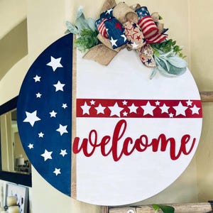 Fourth Of July Door Decor, Independence Day Door Hanger, Americana Welcome Sign, Welcome Door Sign, 4th Of July Sign, USA Door Wreath