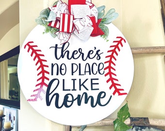 Décoration pour porte d'entrée, plaque de bienvenue baseball, couronne pour porte d'entrée, accroche-porte baseball, plaque de porte toute l'année