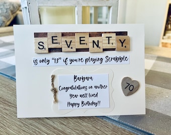 Scrabble 70th Birthday Card, Personalized Birthday Card, Milestone Birthday Card, Fun Personalized Card
