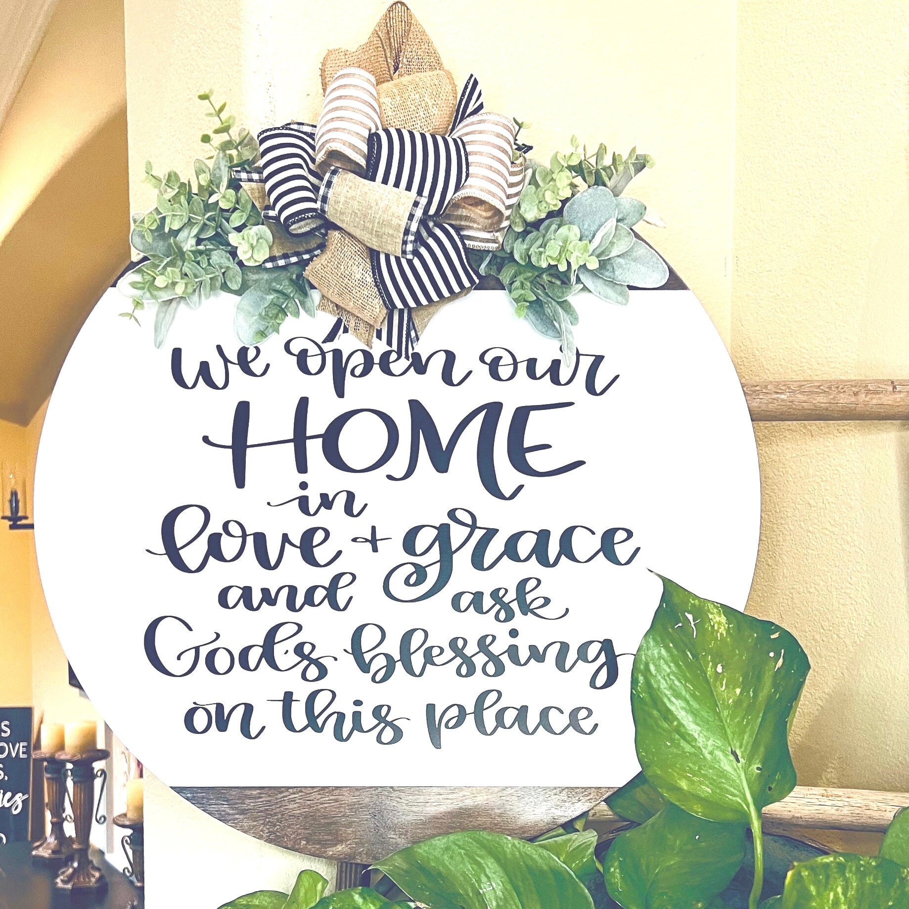 Religious Front Door Decor, We Open Our Home With Love and Grace, Christian  Door Hanger, Scripture Door Wreath, Religious Front Door Sign - Etsy, image size:1838x1838