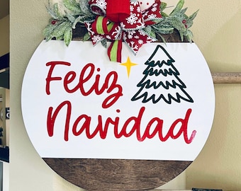 Feliz Navidad Door Sign, Holiday Door Wreath, Christmas Door Decor, Christmas Door Hanger, Holiday Wreath