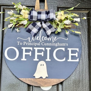Interchangeable Sign For Office, Seasonal Door Hanger, Office Door Sign, Name Door Sign, Client Gift, Office Wreath
