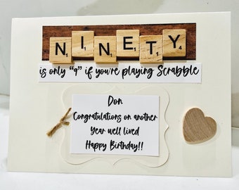 Scrabble 90th Personalized Birthday Card, Scrabble Birthday Greeting, Fun Birthday Card, Scrabble Tiles Card