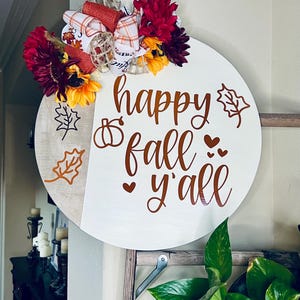 Fall Front Door Decor, Happy Fall Y’all Door Sign, Welcome Door Hanger, Fall Wood Door Wreath, Autumn Door Sign, Pumpkin Door Decor image 3