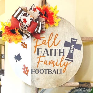 Front Door Decor, Fall, Family, Faith, Football Door Hanger, Fall Welcome Sign, Football Door Wreath