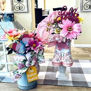 Personalized Easter Floral Arrangement: Faux Spring Flowers, Table Centerpiece