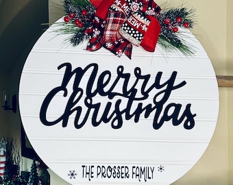 Personalisierte frohe Weihnachten Türschild | Benutzerdefinierte Familienname Zeichen | Bauernhaus Weihnachtsdekor | Urlaub Türschild