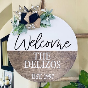 Decoración para puerta de entrada, letrero con apellido, colgador de puerta personalizado, corona personalizada para puerta de entrada, decoración de puerta con apellido familiar