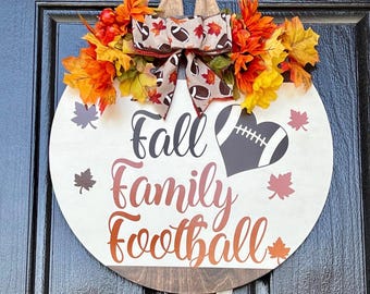 Decoración de puerta de entrada, otoño, familia, colgador de puerta de fútbol, letrero de bienvenida de otoño, corona de puerta de fútbol