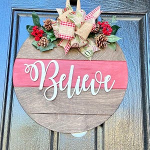 Decoración navideña para puerta de entrada, Believe, colgador para puerta de entrada, corona navideña, decoración navideña, letrero navideño para puerta