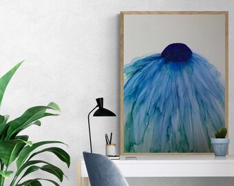 Blue Flower Art Print, A4 A3 A2 A1 Print, Floral Wall Art, Flower Gift for Women, Art Gift for Her, Housewarming Gift for Couple, Home Decor