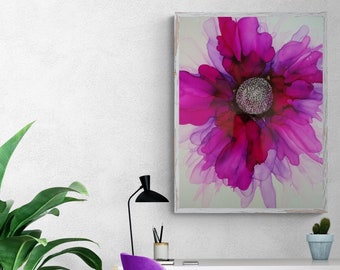 Pink Flower Art Print, Unframed A4 A3 A2 A1 Print, Wall Art, Magenta Art Print, Art Gift for Her, Housewarming Gift  for Couple, Home Décor